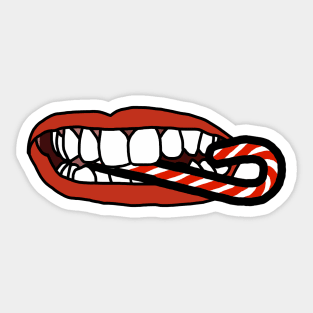 Mouth Eating Christmas Candy Cane Sticker